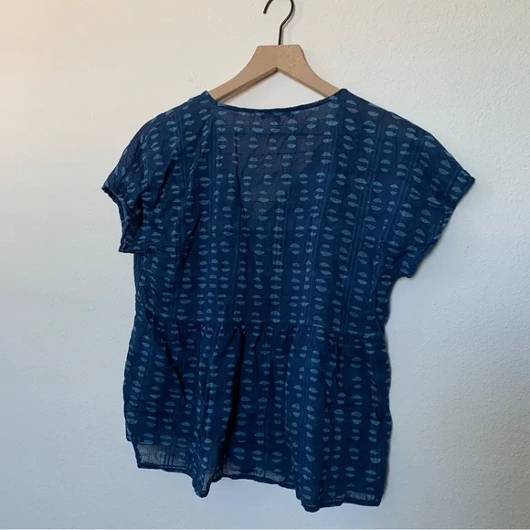 Madewell Shirred Top Indigo Blockprint XS - Picture 2 of 6